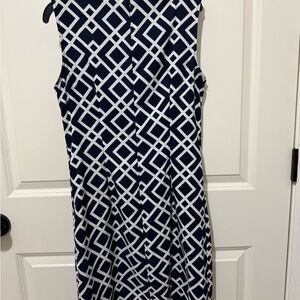 Connected Apparel Navy and White Midi Dress